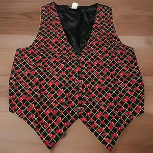 Vintage Heart Print‎ Vest Tie Back Black Red Coquette Valentine 90s Unisex Large